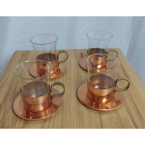 Vintage Benjamin And Medwin Copper And Glass Demitasse Irish Coffee Cups